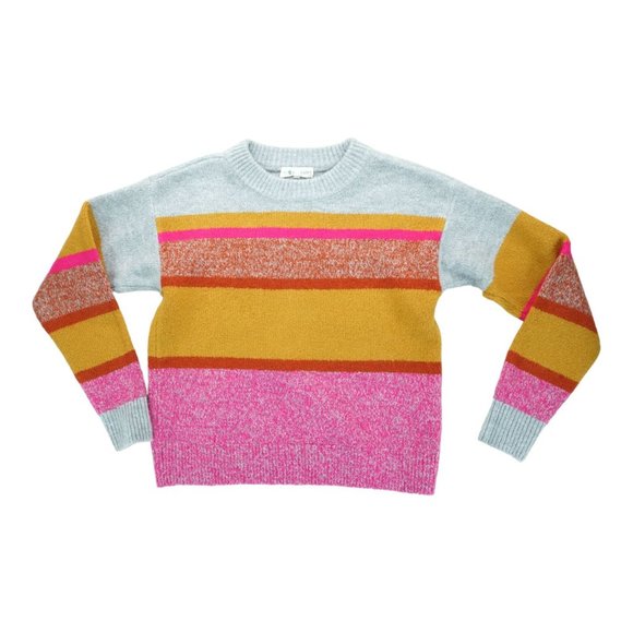 Lou And Grey For Loft Sweater Knit Size Small Striped Gray Pink Yellow Soft - Picture 1 of 4